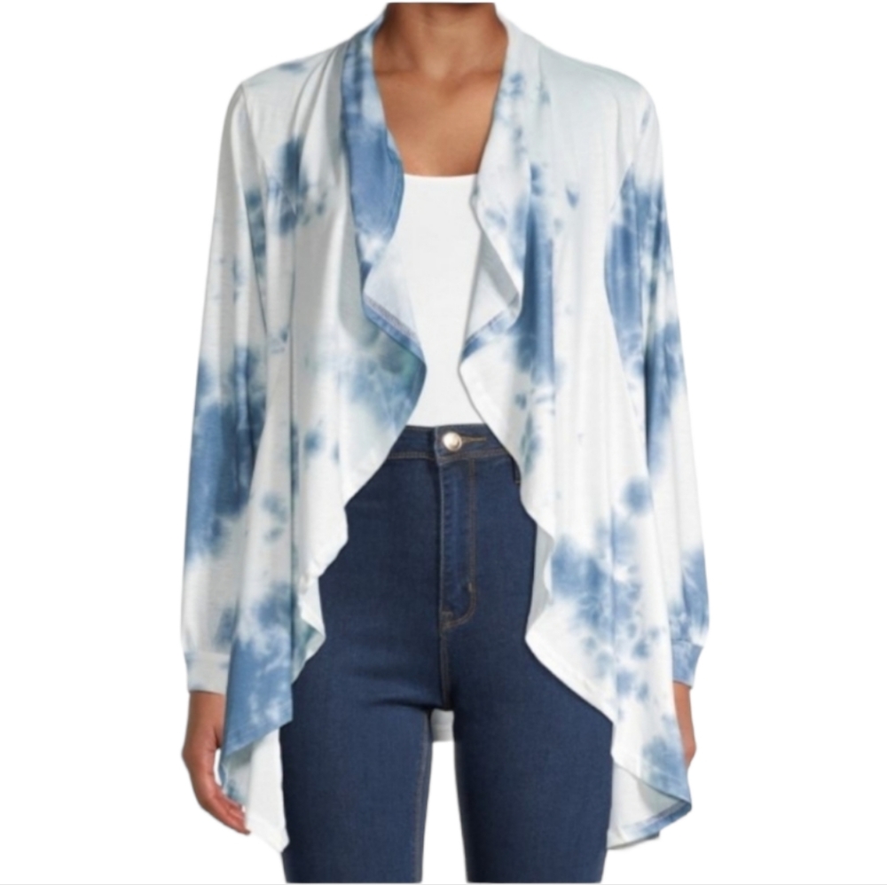 Stellah Tie-Dye Long Sleeve Open Waterfall Cardigan, size L - Picture 1 of 5